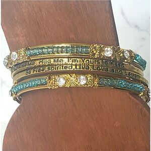 Set Of 4 Bangle Bracelets Beads Crystals & Engraved Messages Words Phrases